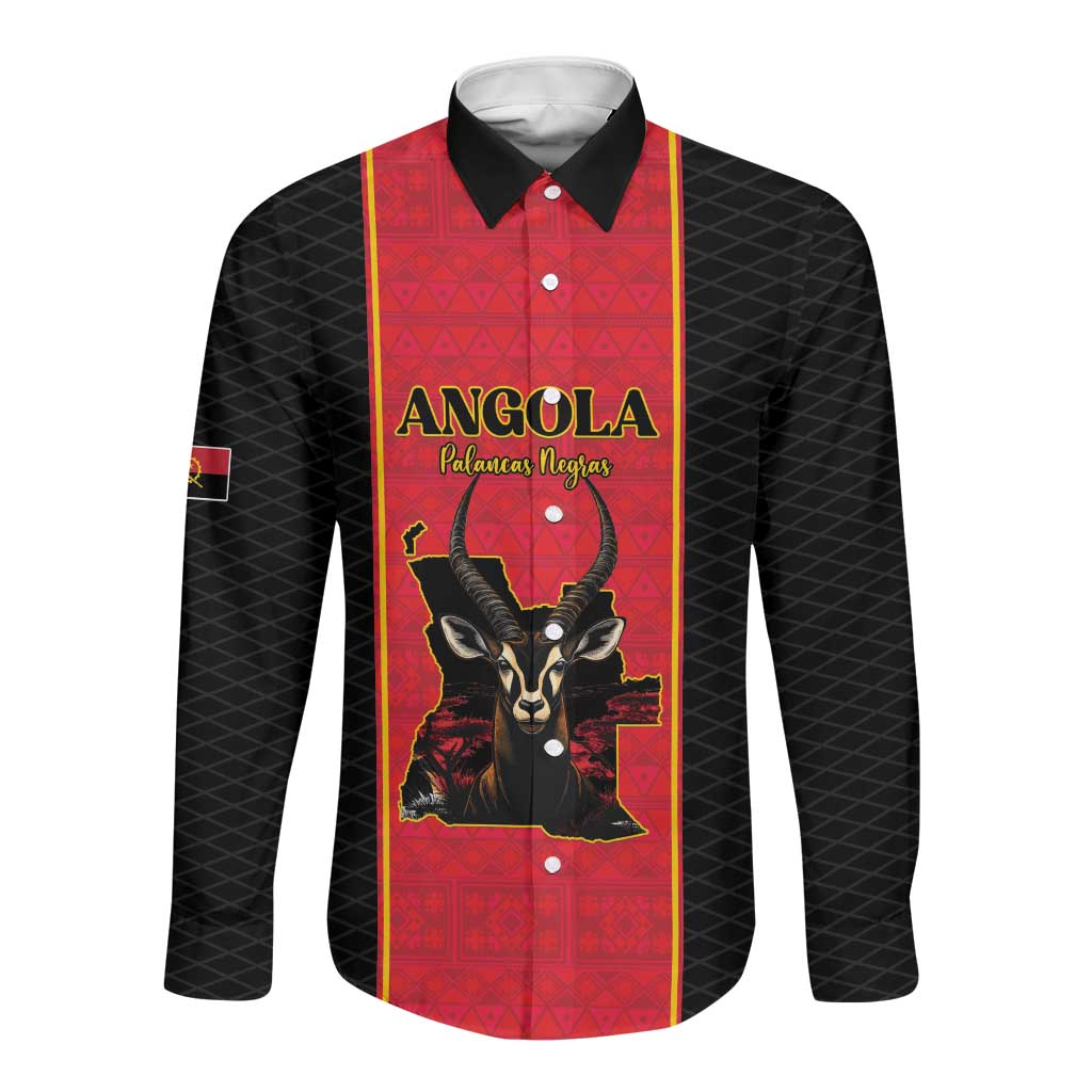 Custom Angola Football Long Sleeve Button Shirt Come On Palancas Negras - Wonder Print Shop