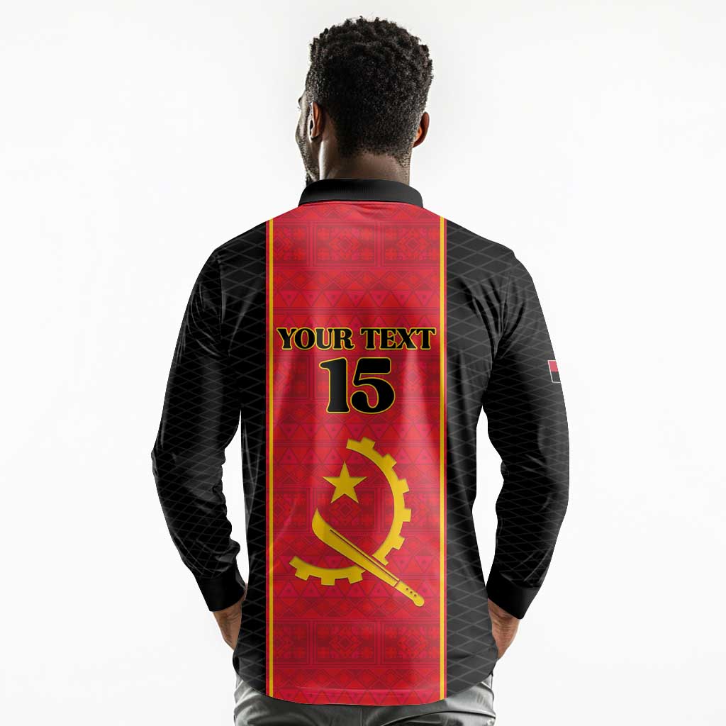 Custom Angola Football Long Sleeve Polo Shirt Come On Palancas Negras - Wonder Print Shop