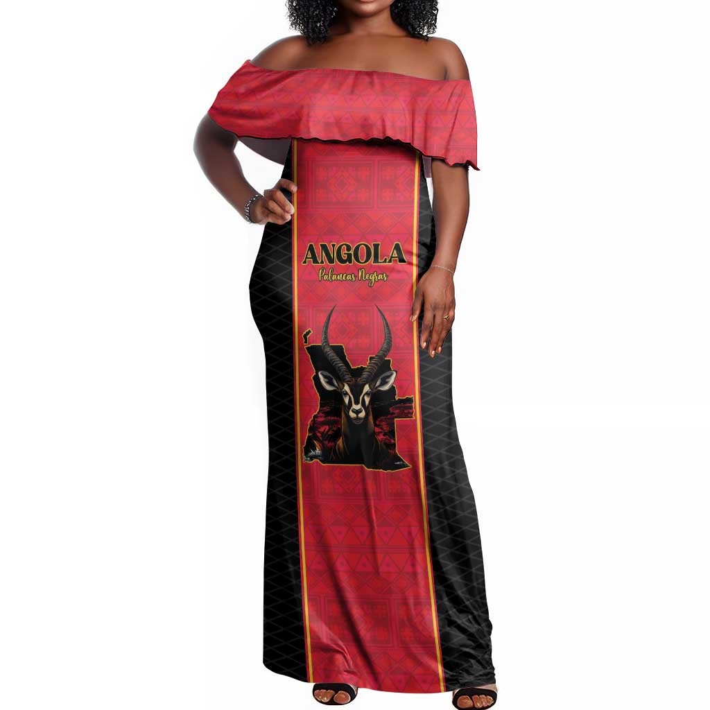 Custom Angola Football Off Shoulder Maxi Dress Come On Palancas Negras - Wonder Print Shop