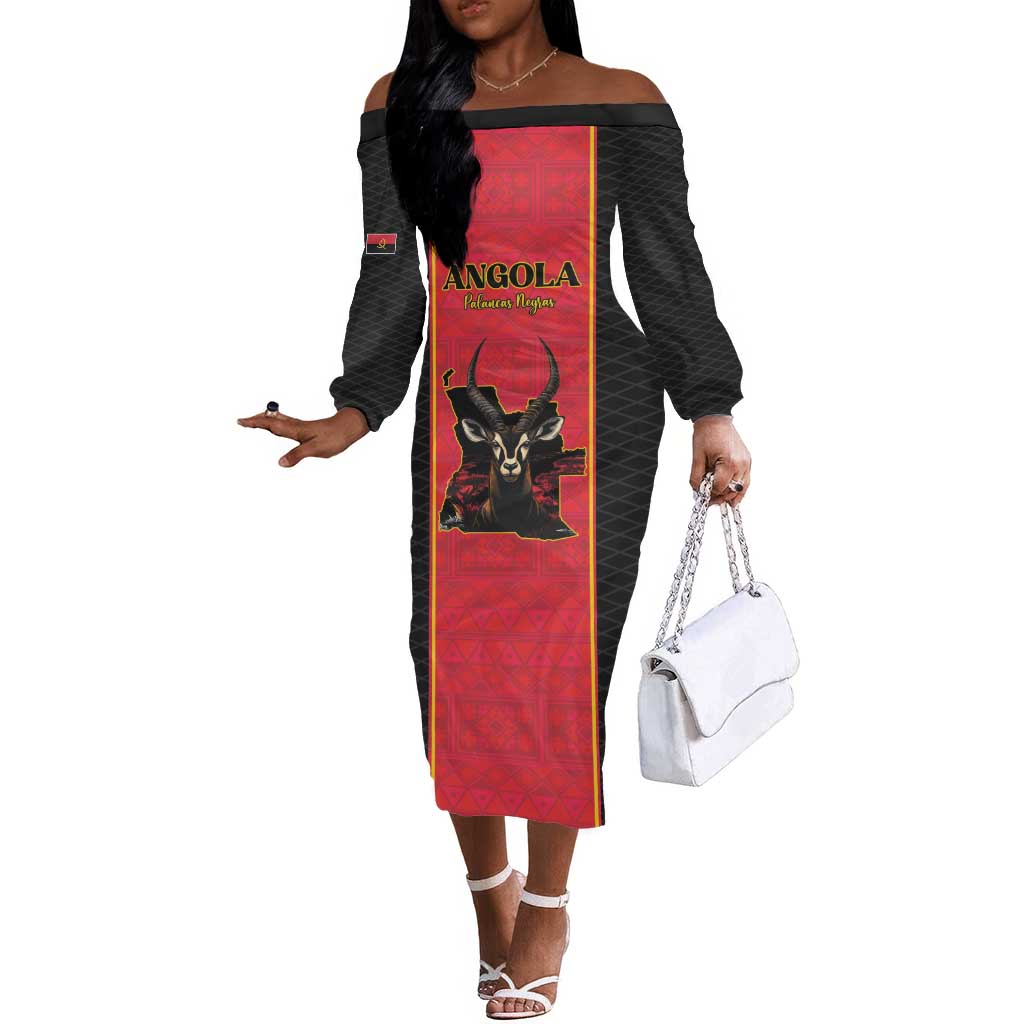 Custom Angola Football Off The Shoulder Long Sleeve Dress Come On Palancas Negras - Wonder Print Shop