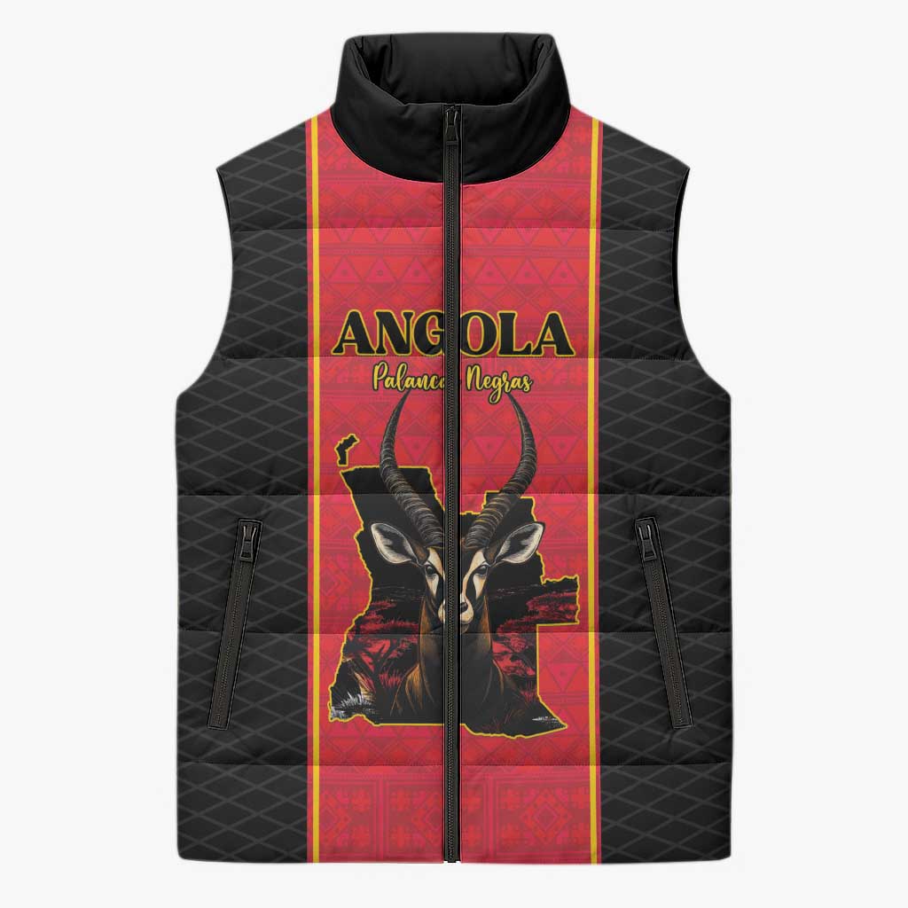 Custom Angola Football Sleeveless Puffer Jacket Come On Palancas Negras - Wonder Print Shop
