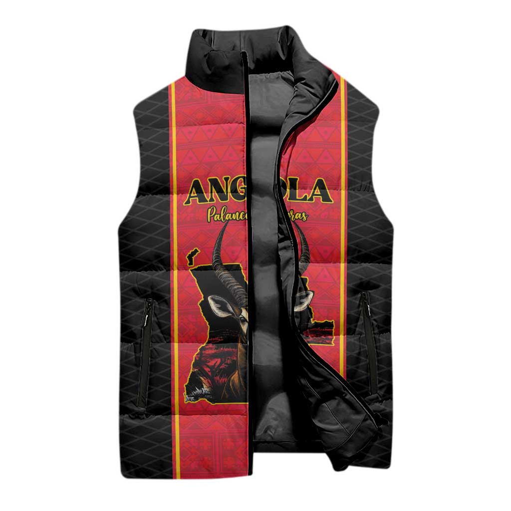 Custom Angola Football Sleeveless Puffer Jacket Come On Palancas Negras - Wonder Print Shop