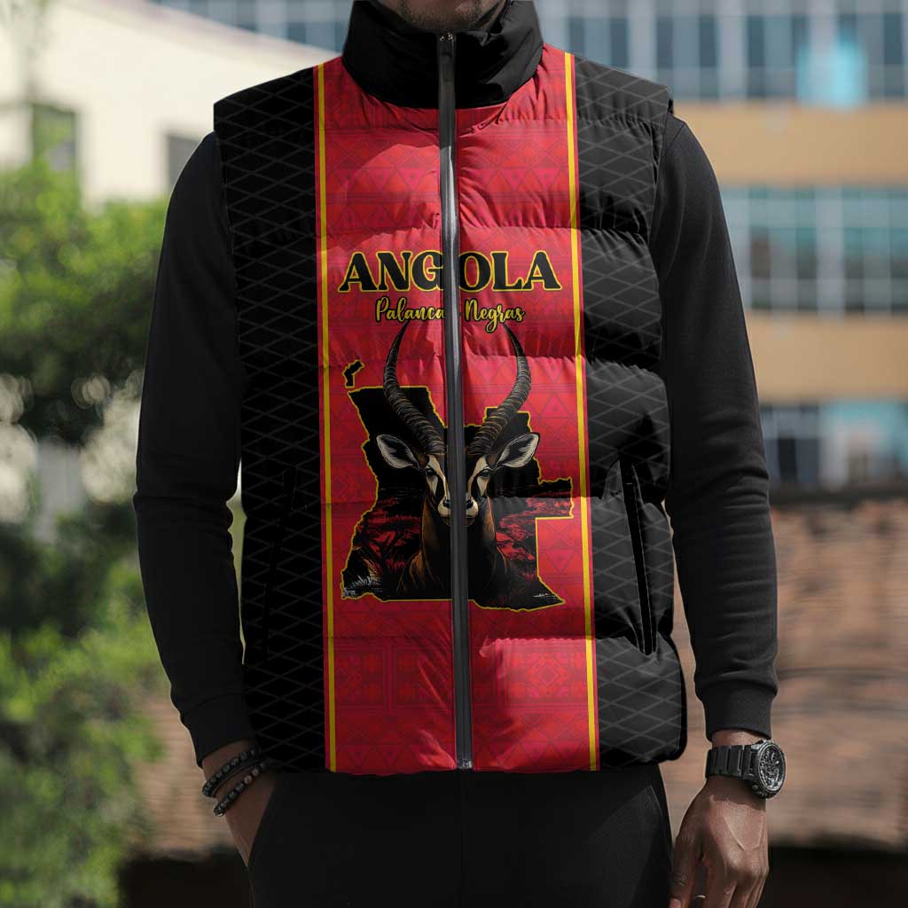 Custom Angola Football Sleeveless Puffer Jacket Come On Palancas Negras - Wonder Print Shop
