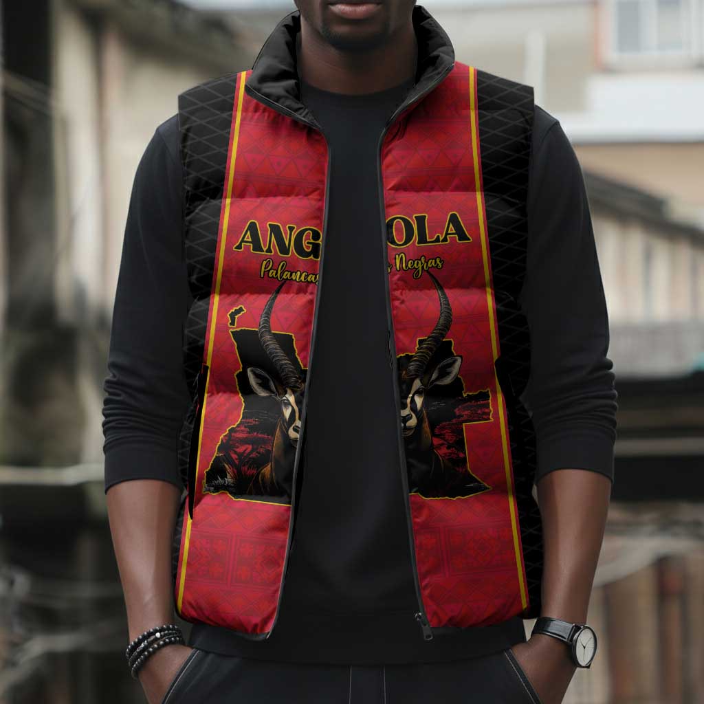 Custom Angola Football Sleeveless Puffer Jacket Come On Palancas Negras - Wonder Print Shop