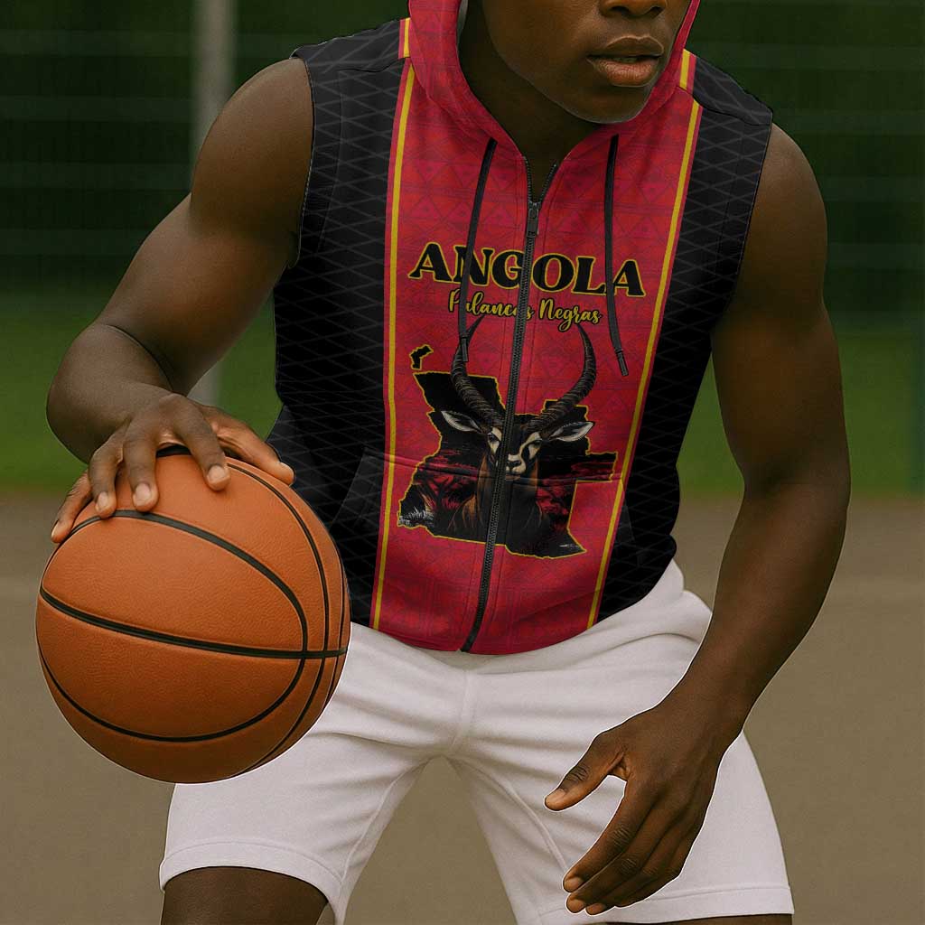 Custom Angola Football Sleeveless Zip Hoodie Come On Palancas Negras - Wonder Print Shop