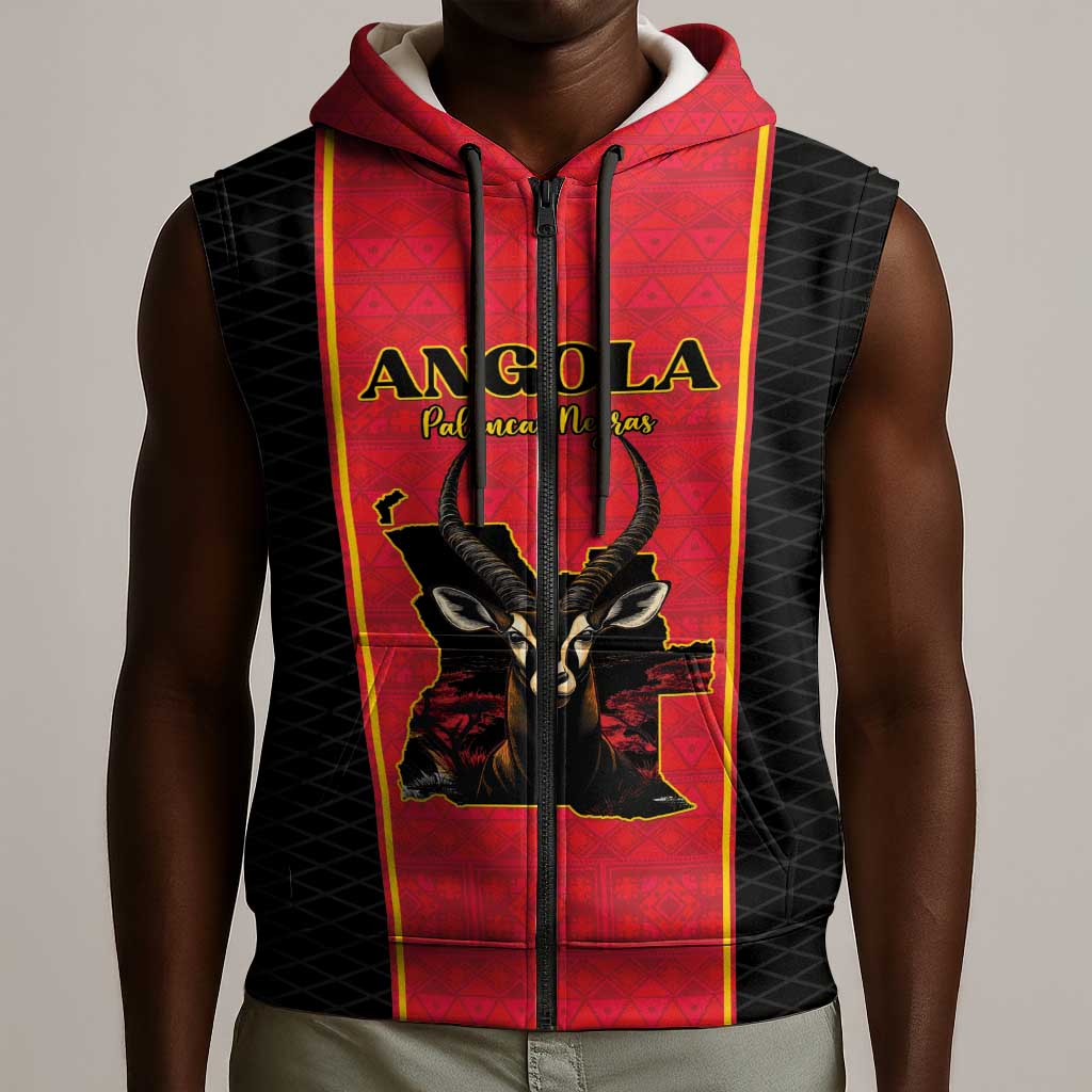 Custom Angola Football Sleeveless Zip Hoodie Come On Palancas Negras - Wonder Print Shop