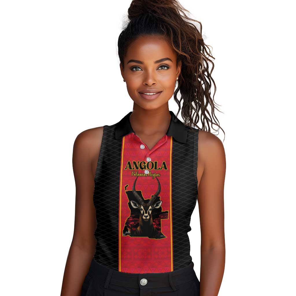 Custom Angola Football Women Sleeveless Polo Shirt Come On Palancas Negras - Wonder Print Shop