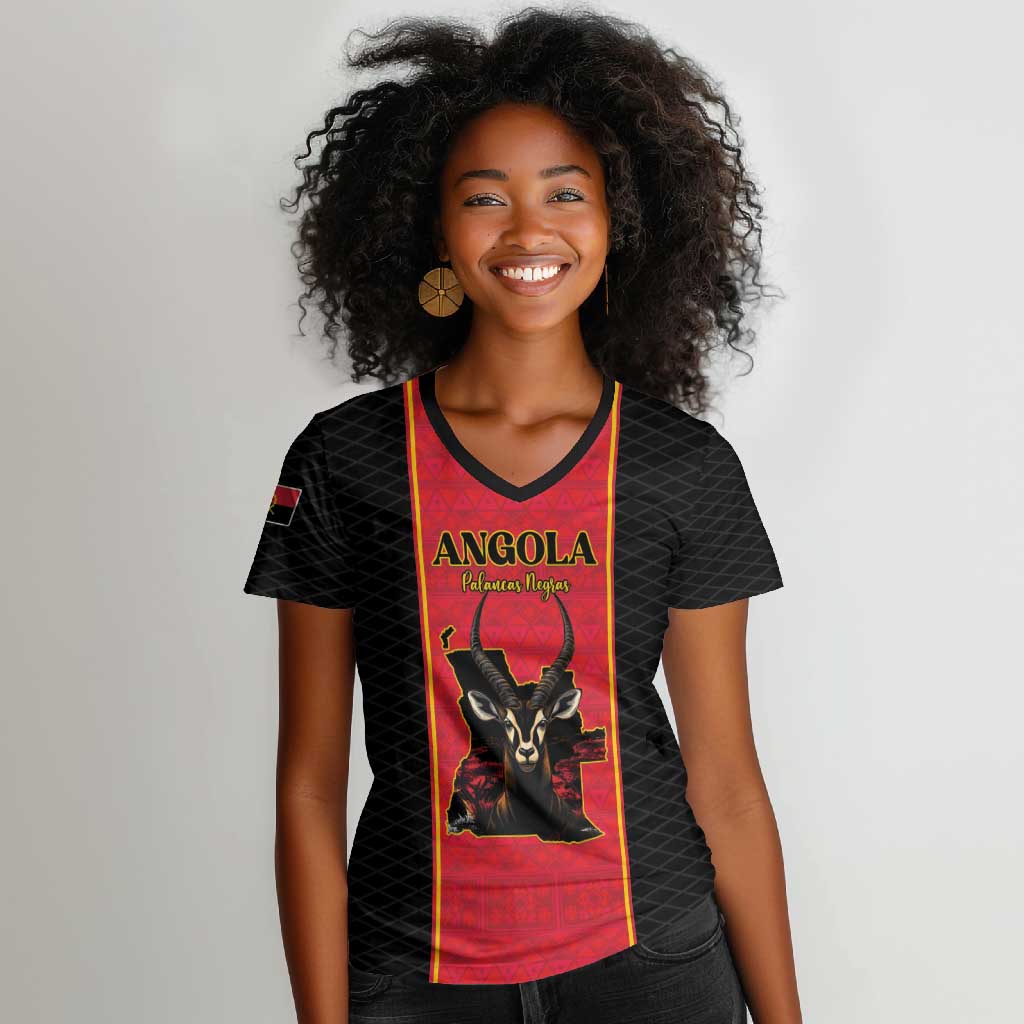 Custom Angola Football Women V-Neck T-Shirt Come On Palancas Negras LT15