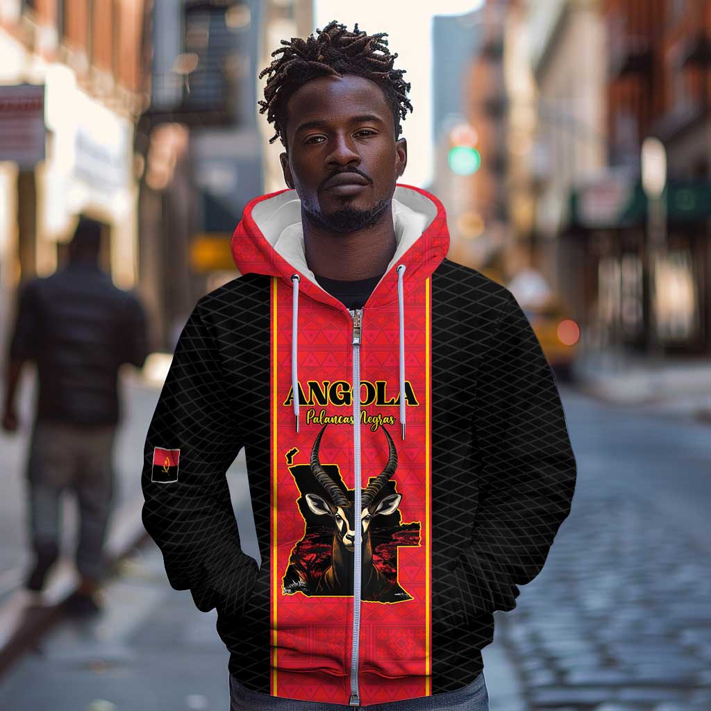Custom Angola Football Zip Hoodie Come On Palancas Negras - Wonder Print Shop