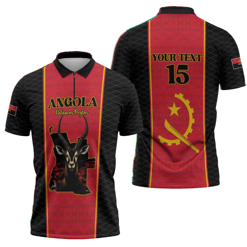 Custom Angola Football Zipper Polo Shirt Come On Palancas Negras - Wonder Print Shop