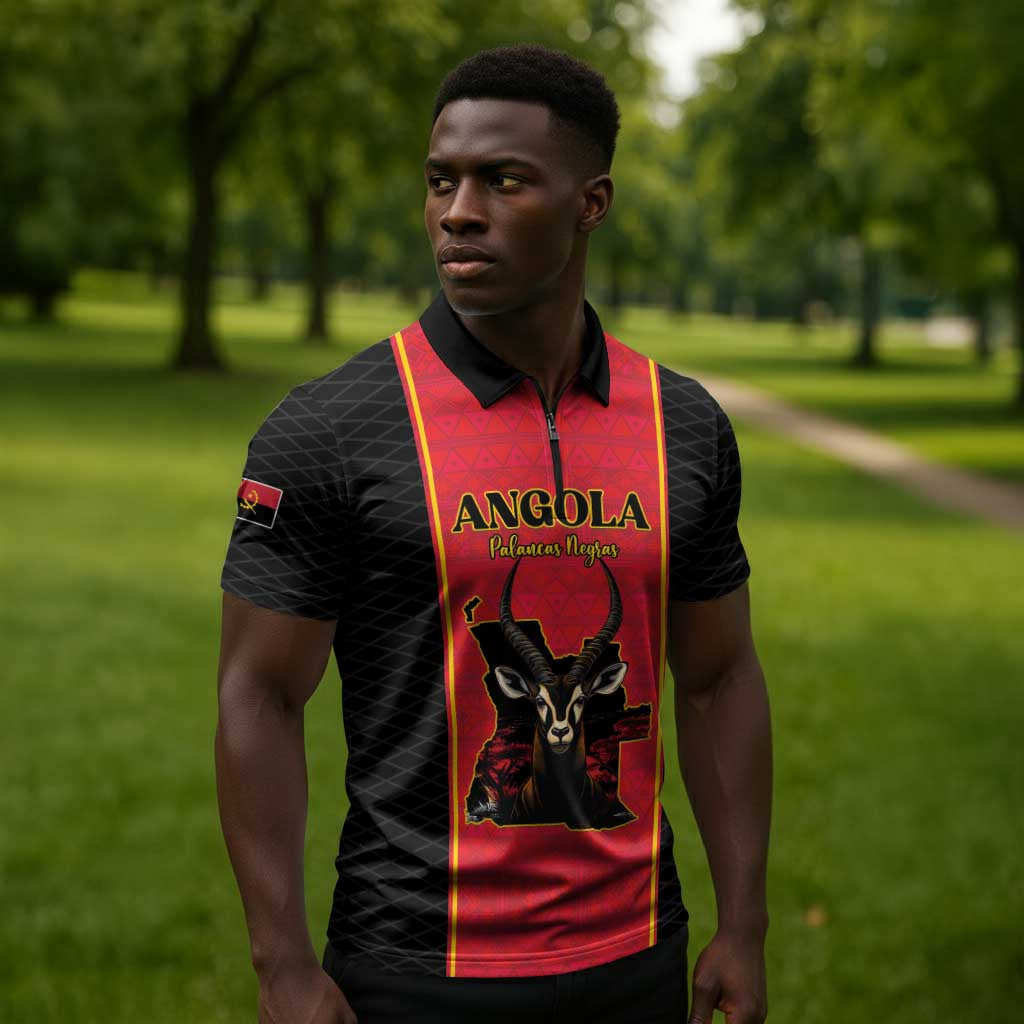 Custom Angola Football Zipper Polo Shirt Come On Palancas Negras - Wonder Print Shop