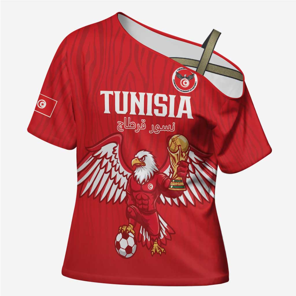 Custom Tunisia Football Cross Shoulder Shirt Eagles of Carthage Rise - Wonder Print Shop