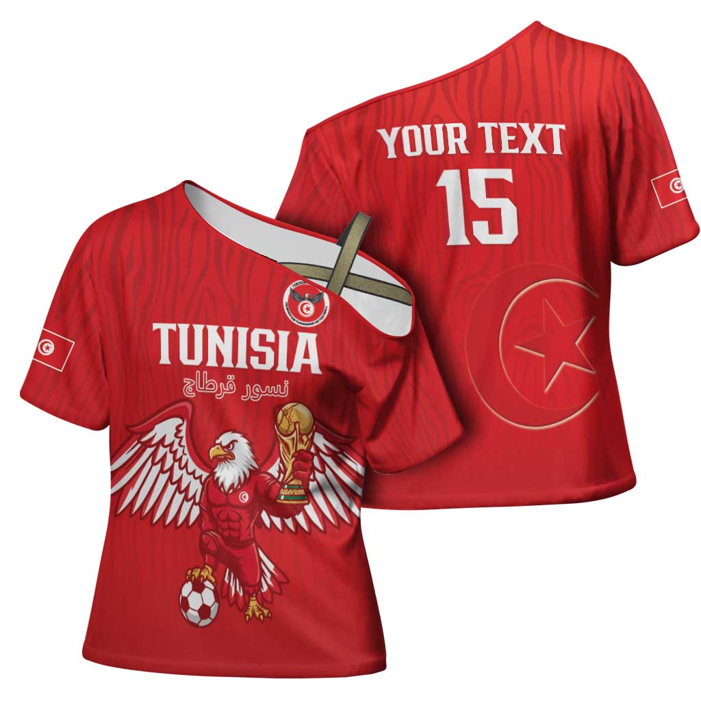 Custom Tunisia Football Cross Shoulder Shirt Eagles of Carthage Rise - Wonder Print Shop