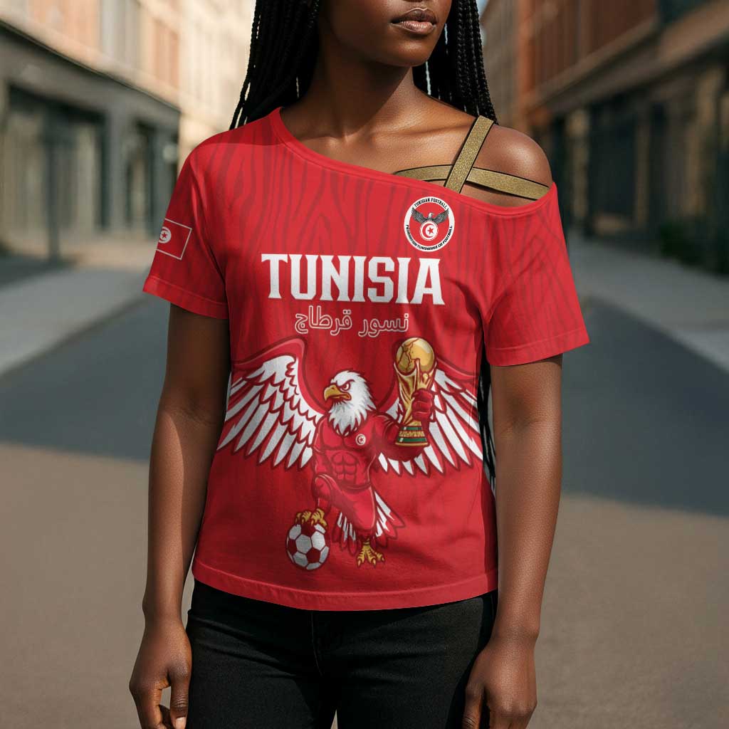 Custom Tunisia Football Cross Shoulder Shirt Eagles of Carthage Rise - Wonder Print Shop