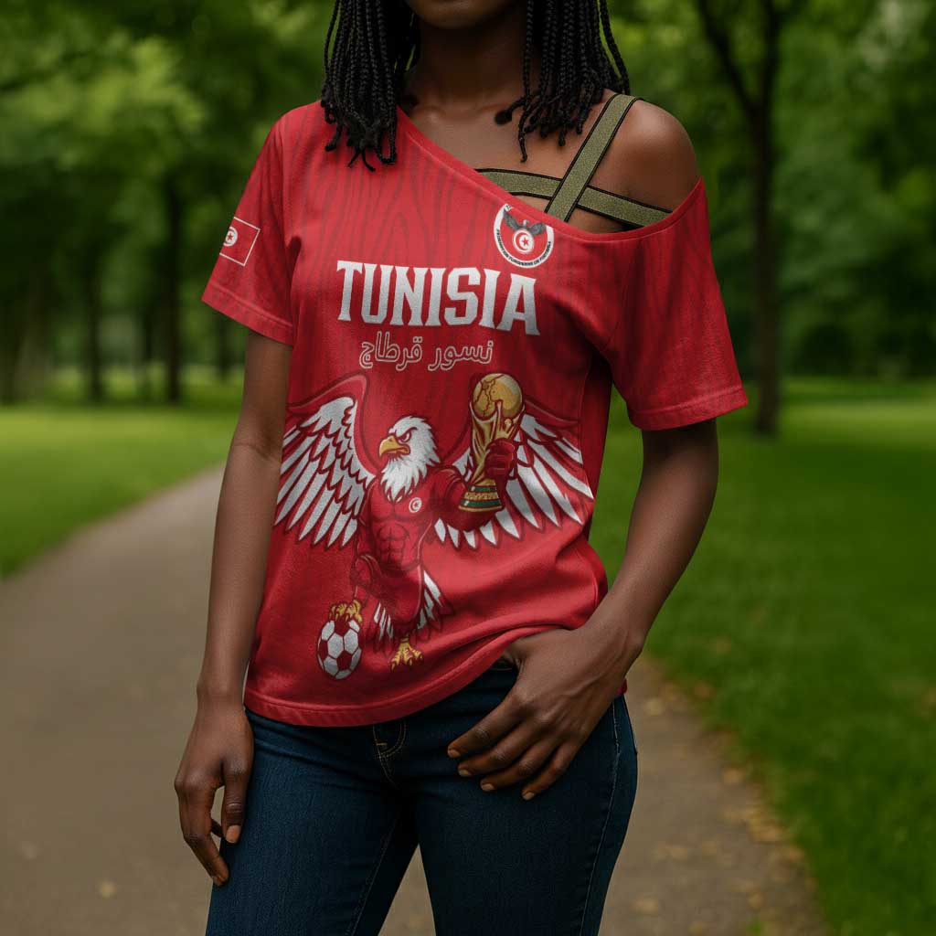 Custom Tunisia Football Cross Shoulder Shirt Eagles of Carthage Rise - Wonder Print Shop