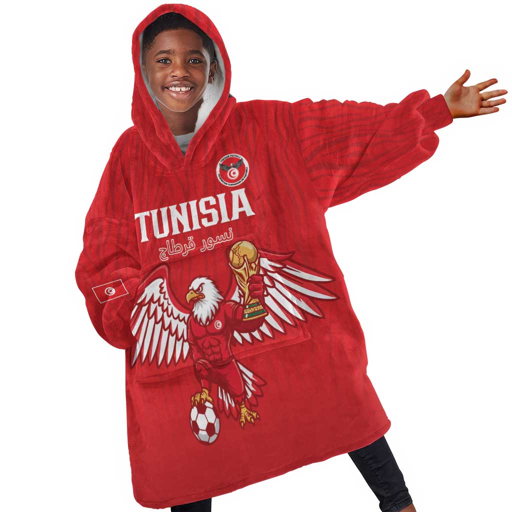 Custom Tunisia Football Kid Wearable Blanket Hoodie Eagles of Carthage Rise - Wonder Print Shop