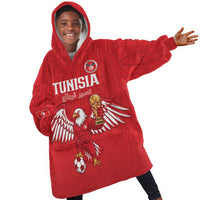 Custom Tunisia Football Kid Wearable Blanket Hoodie Eagles of Carthage Rise - Wonder Print Shop