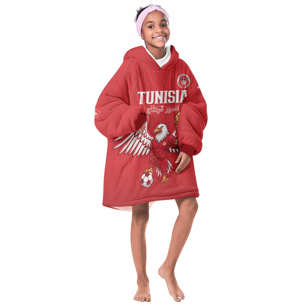 Custom Tunisia Football Kid Wearable Blanket Hoodie Eagles of Carthage Rise - Wonder Print Shop