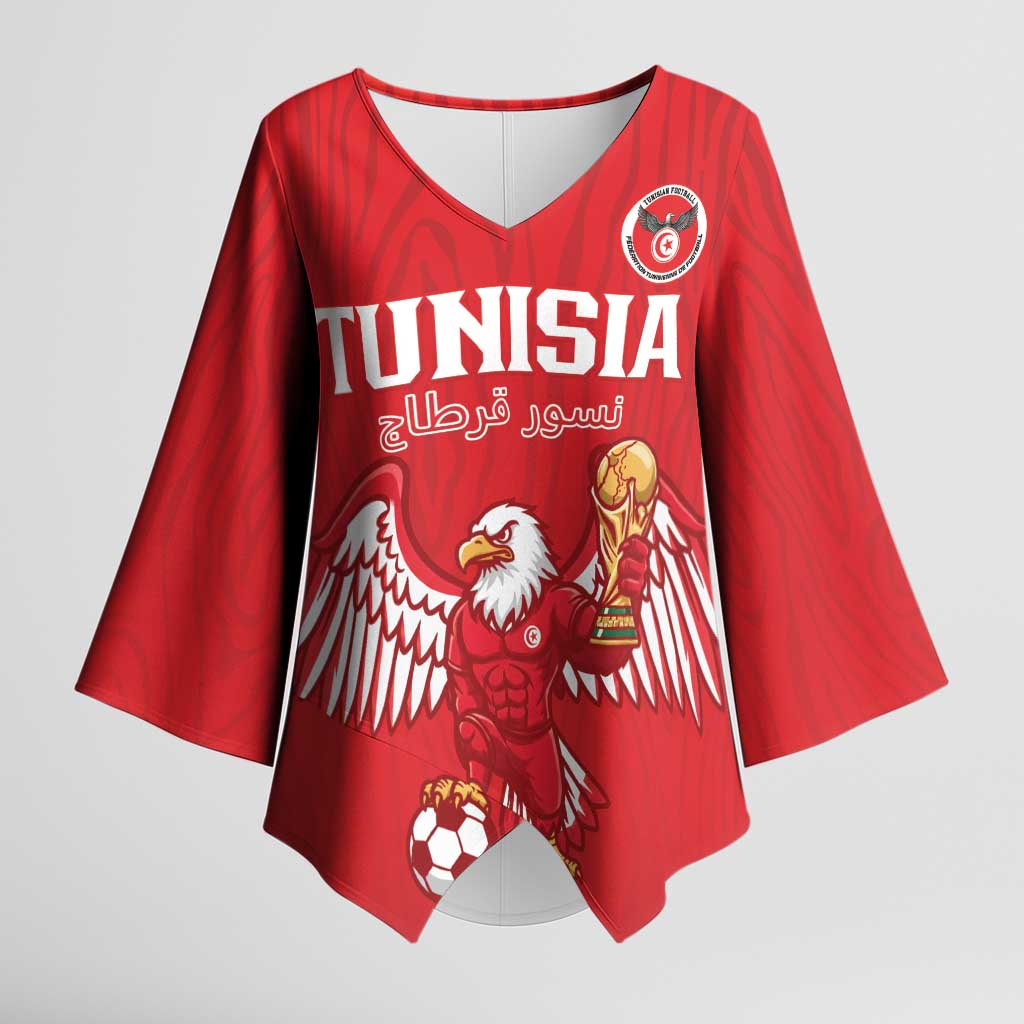 Custom Tunisia Football Kimono Sleeve Blouse Eagles of Carthage Rise - Wonder Print Shop