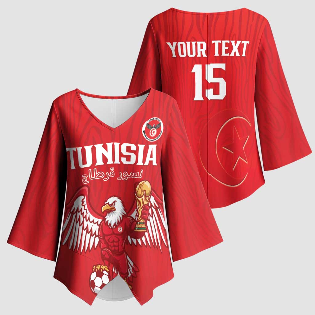 Custom Tunisia Football Kimono Sleeve Blouse Eagles of Carthage Rise - Wonder Print Shop