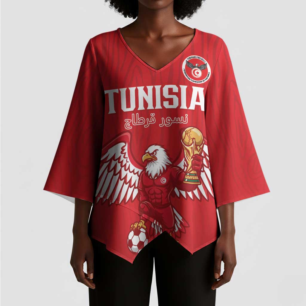 Custom Tunisia Football Kimono Sleeve Blouse Eagles of Carthage Rise - Wonder Print Shop