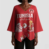 Custom Tunisia Football Kimono Sleeve Blouse Eagles of Carthage Rise - Wonder Print Shop