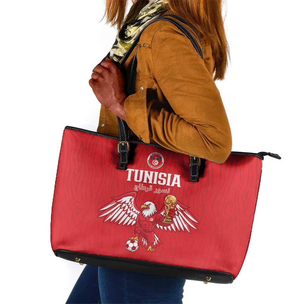 Tunisia Football Leather Tote Bag Eagles of Carthage Rise - Wonder Print Shop