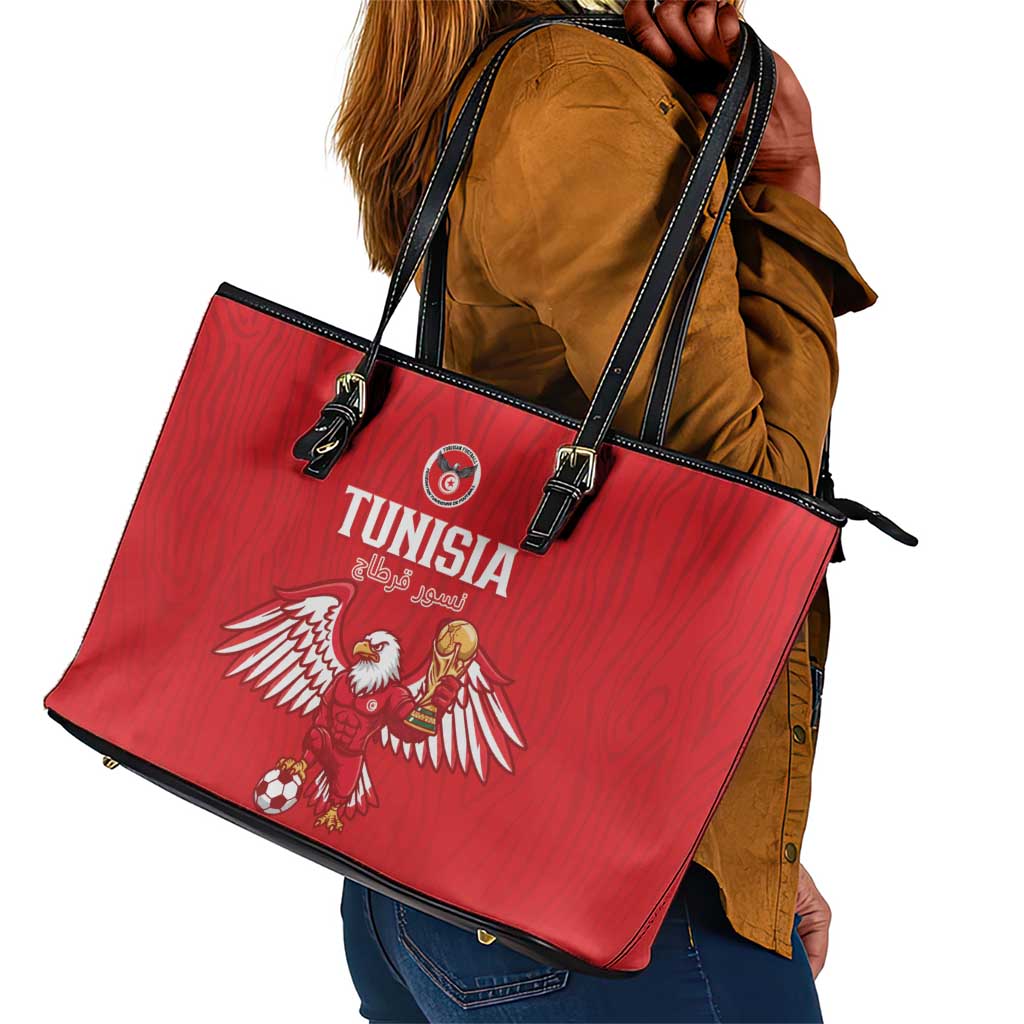 Tunisia Football Leather Tote Bag Eagles of Carthage Rise - Wonder Print Shop
