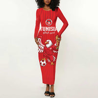 Custom Tunisia Football Long Sleeve Bodycon Dress Eagles of Carthage Rise - Wonder Print Shop