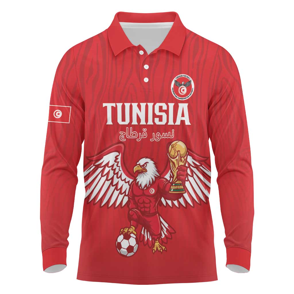 Custom Tunisia Football Long Sleeve Polo Shirt Eagles of Carthage Rise - Wonder Print Shop
