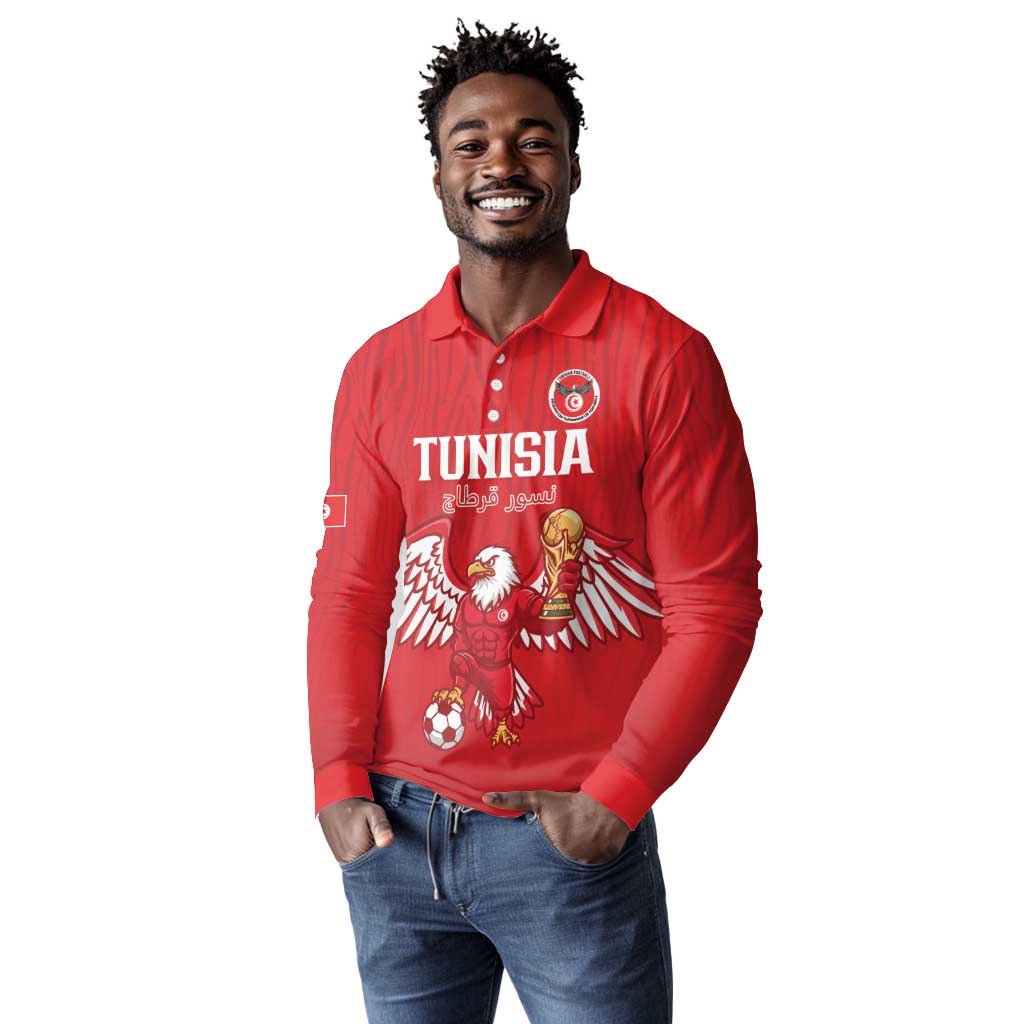 Custom Tunisia Football Long Sleeve Polo Shirt Eagles of Carthage Rise - Wonder Print Shop