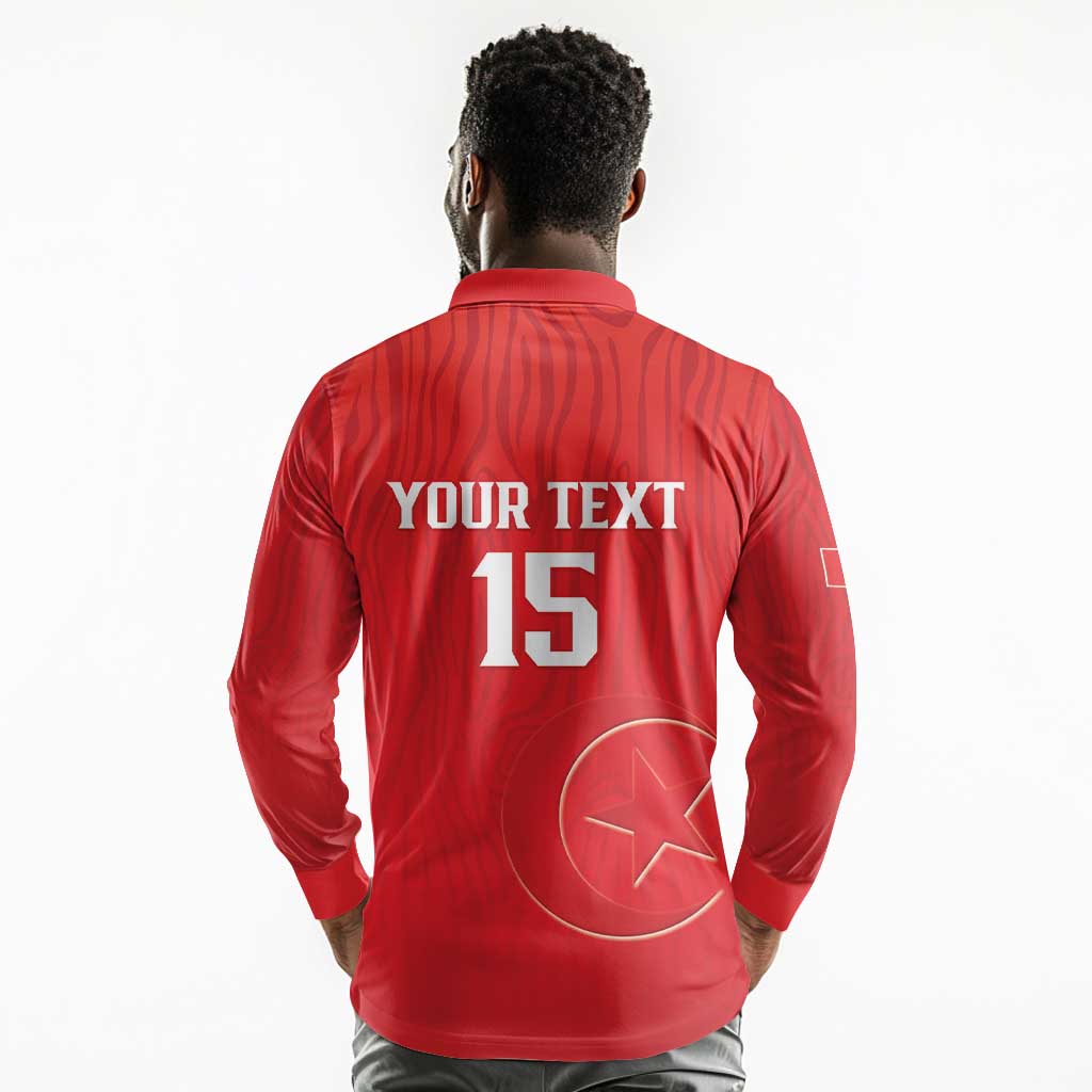 Custom Tunisia Football Long Sleeve Polo Shirt Eagles of Carthage Rise - Wonder Print Shop