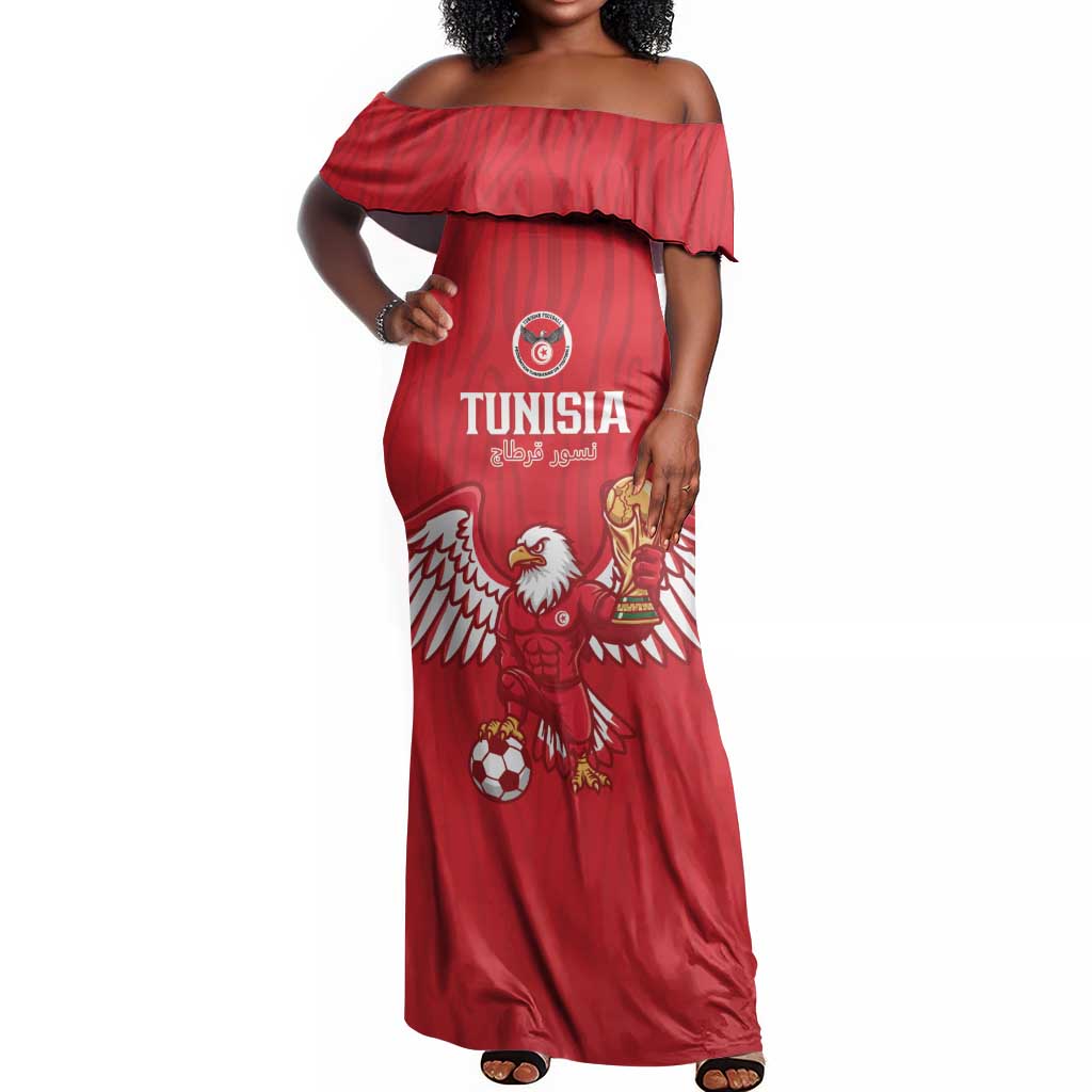 Custom Tunisia Football Off Shoulder Maxi Dress Eagles of Carthage Rise - Wonder Print Shop