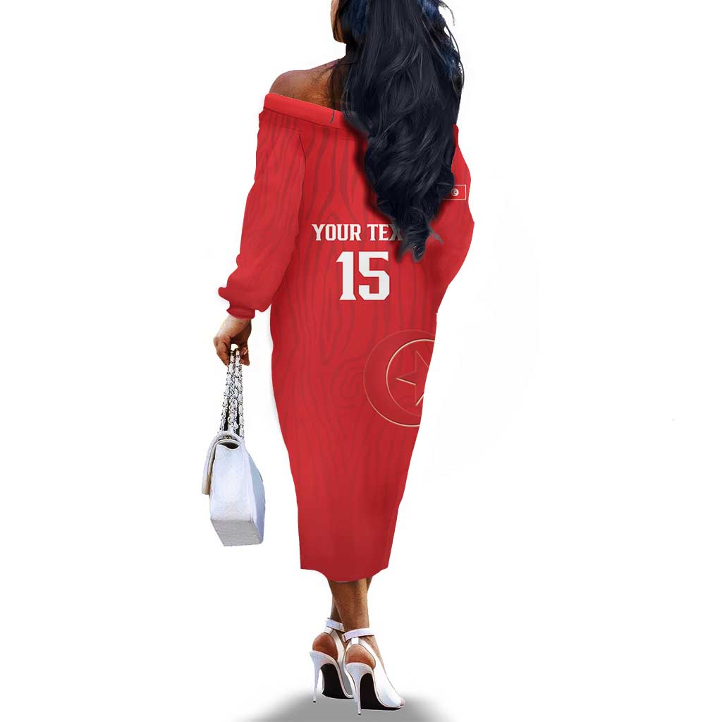 Custom Tunisia Football Off The Shoulder Long Sleeve Dress Eagles of Carthage Rise - Wonder Print Shop