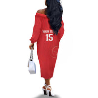 Custom Tunisia Football Off The Shoulder Long Sleeve Dress Eagles of Carthage Rise - Wonder Print Shop