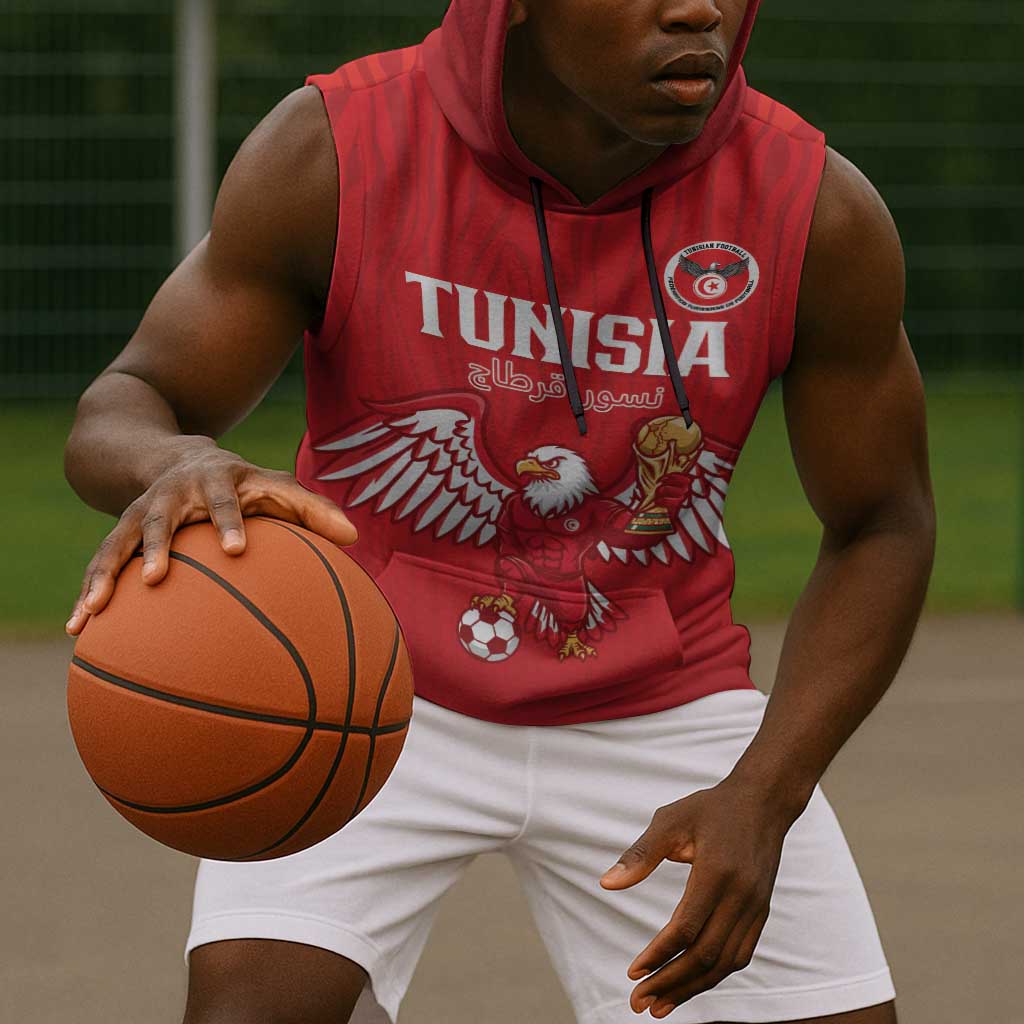 Custom Tunisia Football Sleeveless Hoodie Eagles of Carthage Rise - Wonder Print Shop