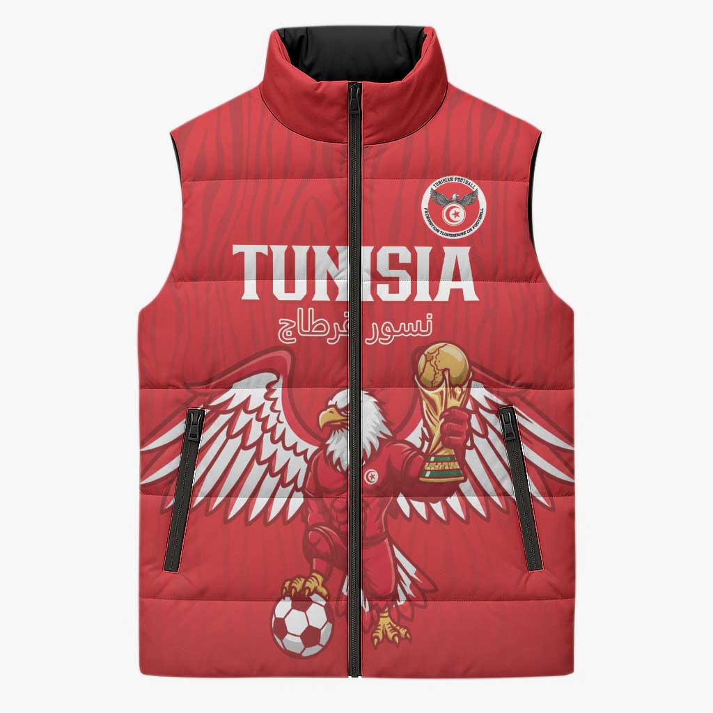Custom Tunisia Football Sleeveless Puffer Jacket Eagles of Carthage Rise - Wonder Print Shop