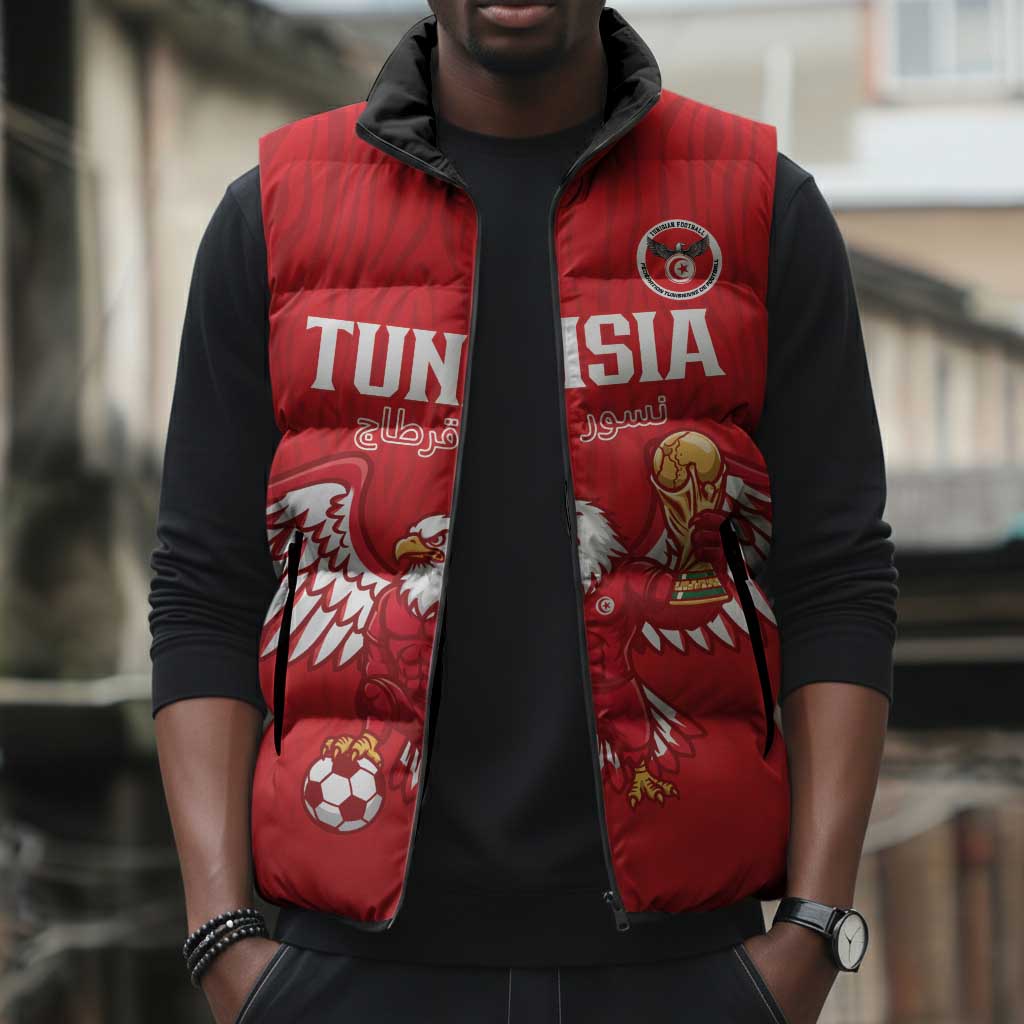 Custom Tunisia Football Sleeveless Puffer Jacket Eagles of Carthage Rise - Wonder Print Shop