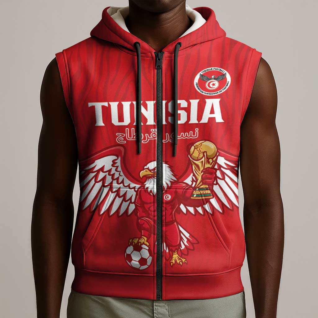 Custom Tunisia Football Sleeveless Zip Hoodie Eagles of Carthage Rise - Wonder Print Shop