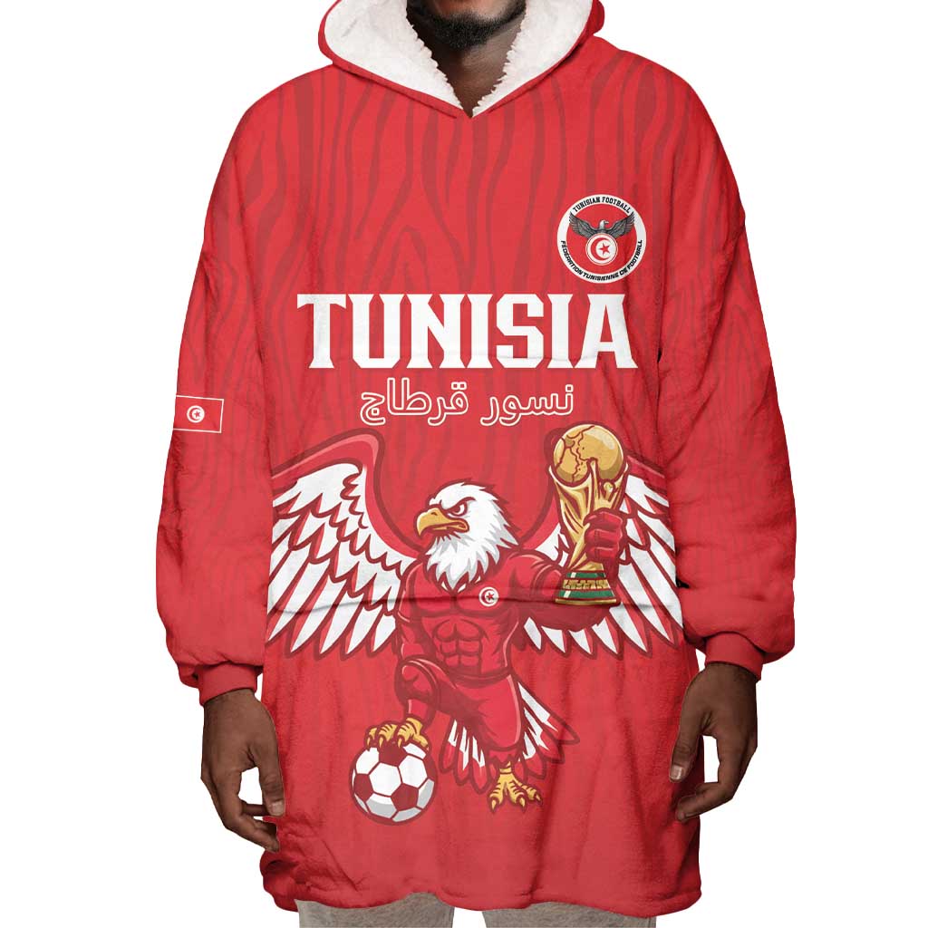 Custom Tunisia Football Wearable Blanket Hoodie Eagles of Carthage Rise - Wonder Print Shop