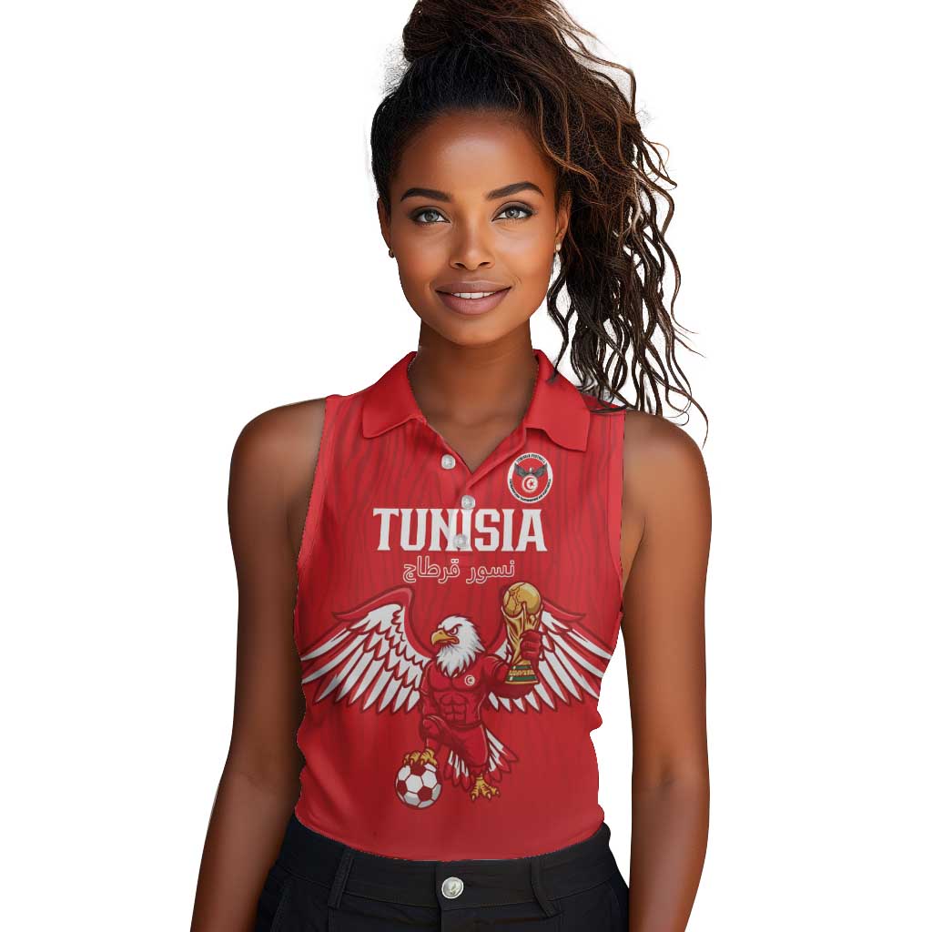 Custom Tunisia Football Women Sleeveless Polo Shirt Eagles of Carthage Rise - Wonder Print Shop
