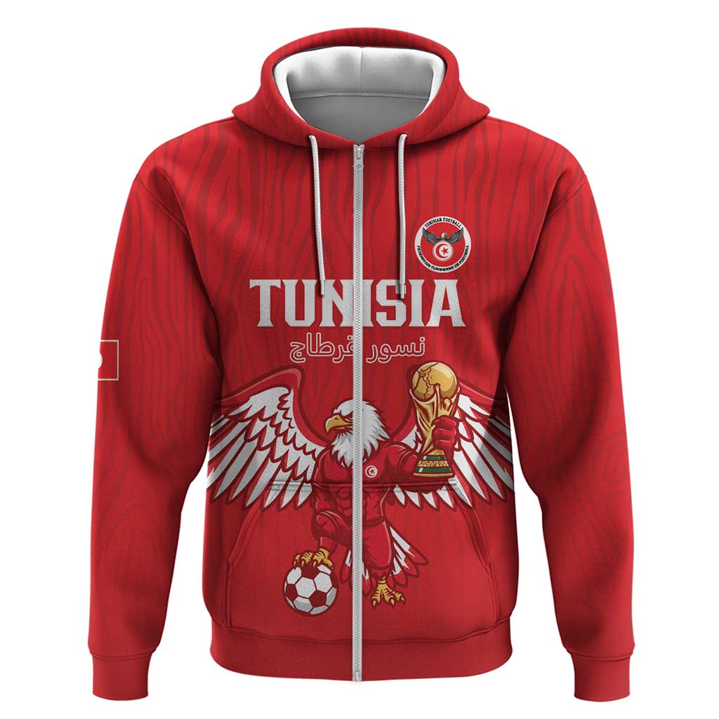 Custom Tunisia Football Zip Hoodie Eagles of Carthage Rise - Wonder Print Shop