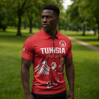 Custom Tunisia Football Zipper Polo Shirt Eagles of Carthage Rise - Wonder Print Shop