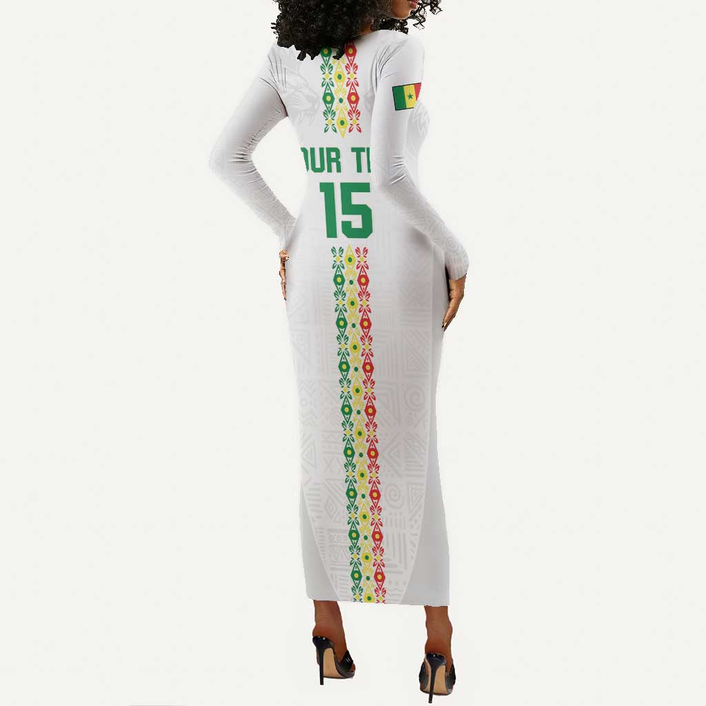 Custom Senegal Football Long Sleeve Bodycon Dress Go Champions Lions de la Teranga - Wonder Print Shop