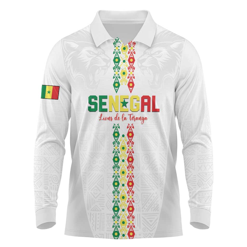 Custom Senegal Football Long Sleeve Polo Shirt Go Champions Lions de la Teranga - Wonder Print Shop