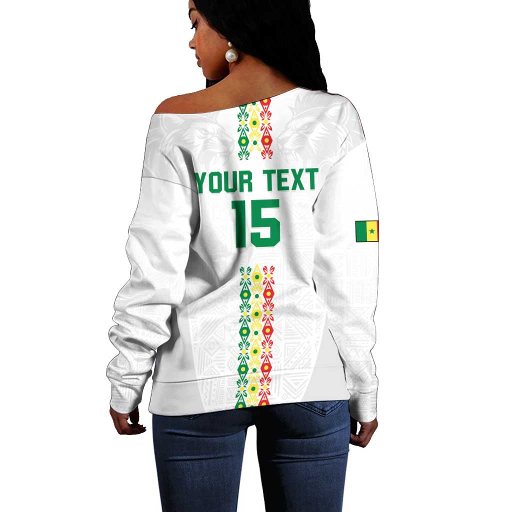 Custom Senegal Football Off Shoulder Sweater Go Champions Lions de la Teranga - Wonder Print Shop