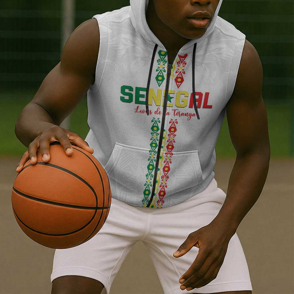Custom Senegal Football Sleeveless Zip Hoodie Go Champions Lions de la Teranga - Wonder Print Shop