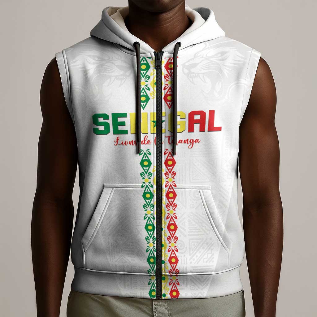 Custom Senegal Football Sleeveless Zip Hoodie Go Champions Lions de la Teranga - Wonder Print Shop
