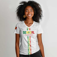 Custom Senegal Football Women V-Neck T-Shirt Go Champions Lions de la Teranga LT15