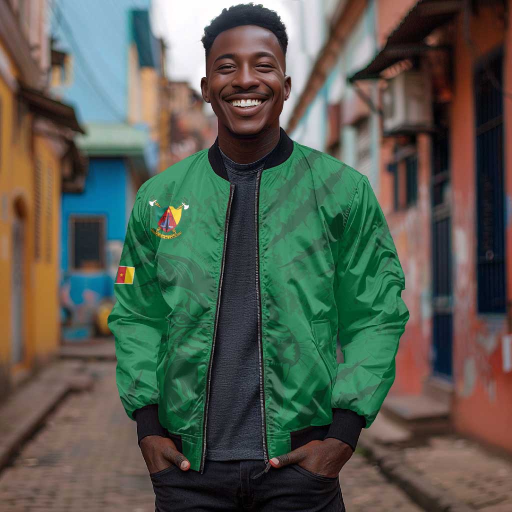 Custom Cameroon Football Bomber Jacket Go Les Lions Indomptables Go - Wonder Print Shop